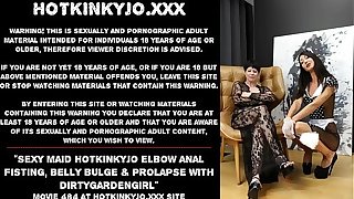 Sexy damsel Hotkinkyjo elbow anal fisting, innards bulge & prolapse with Dirtygardengirl