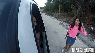 Pretty hitch hiker Eden Sin is face fucked in chum around with annoy car and fucked in chum around with annoy basement